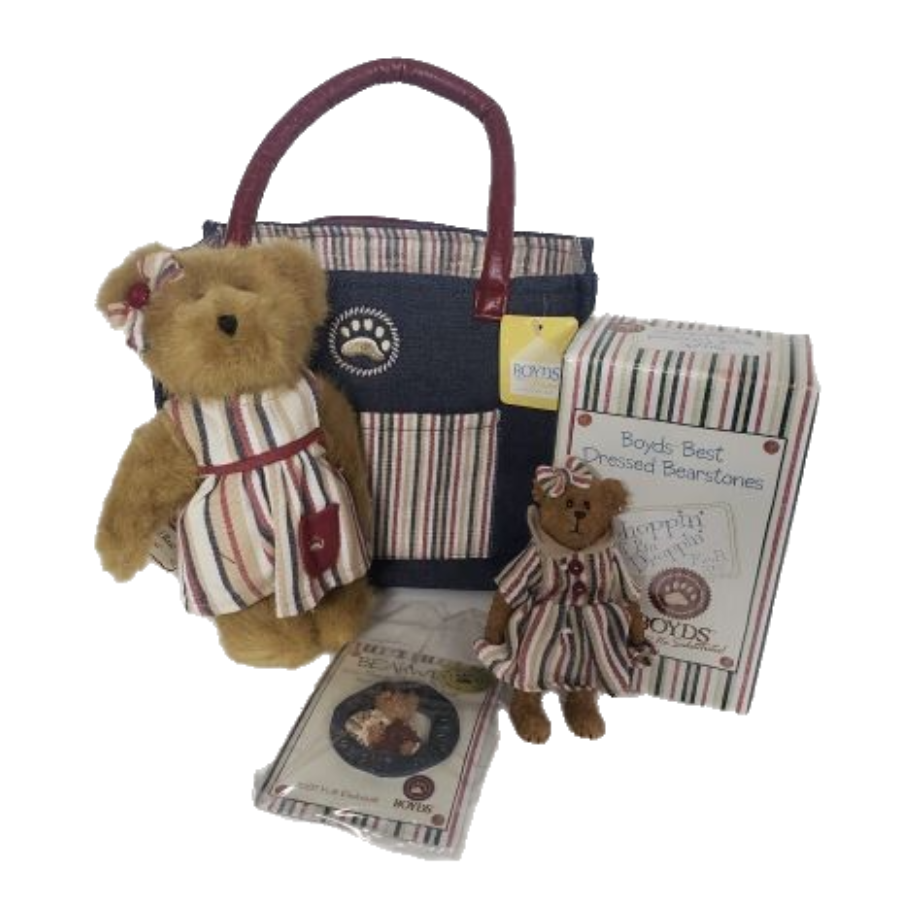 Boyds Bears C.C. SHOPSALOT #02007-31 felpa y 4 piezas F.O.B. Juego de oso/oso de resina/pin - Imagen 1 de 2